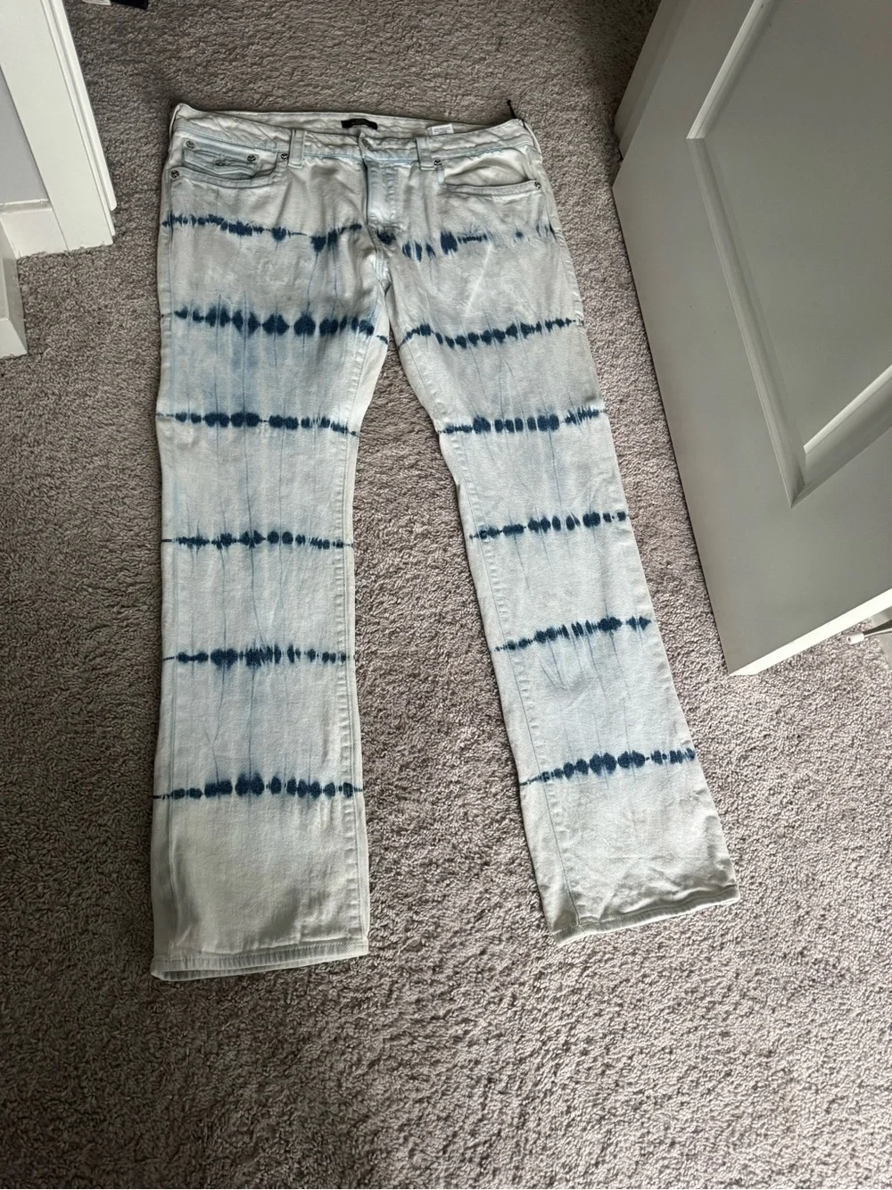 True Religion Men's Straight Jeans - Light Blue with Indigo Stripes